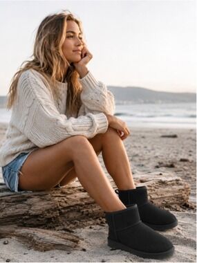 UGG Mini Look Alikes - NEW Black with faux fur lining. Fits like 6-6.5